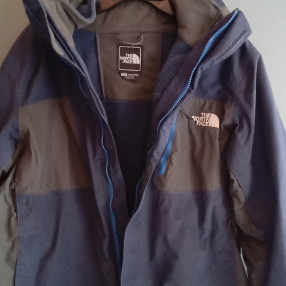 The North Face Mens Jacket Blue Brown Hooded Zip Up Outdoor Casual Size Large